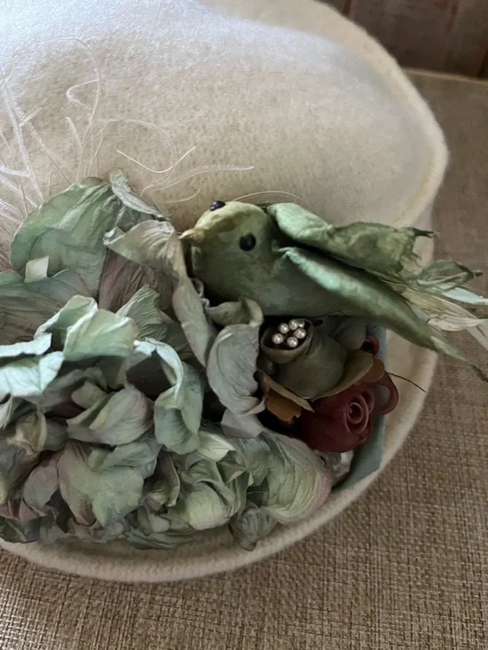 Cream Felt Cloche Hat with Floral Trim - Picture 7 of 9